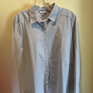 J. Jill Blue and White Striped Button Down Shirt